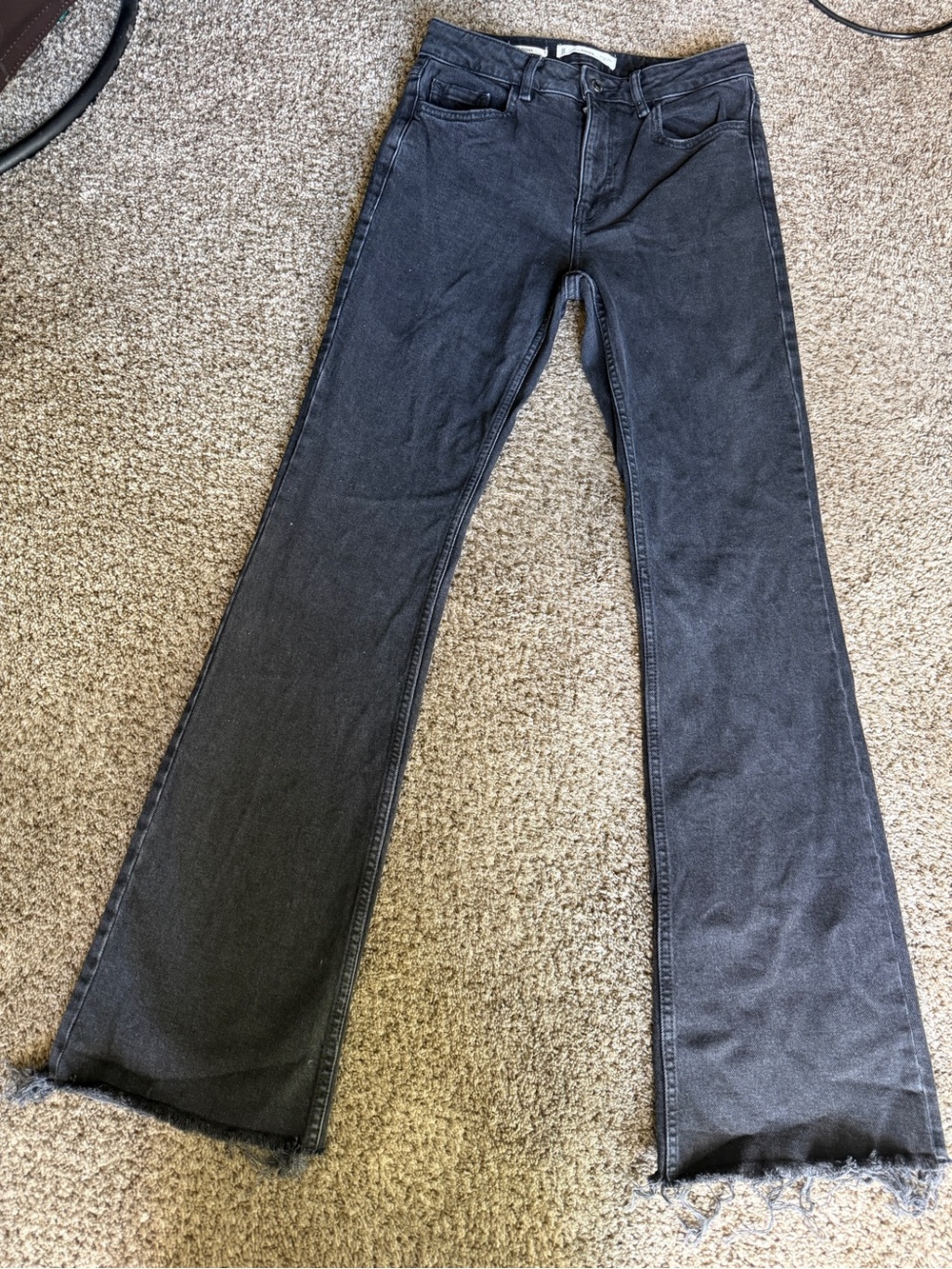 Mango Black Flared Jeans with Raw Hem